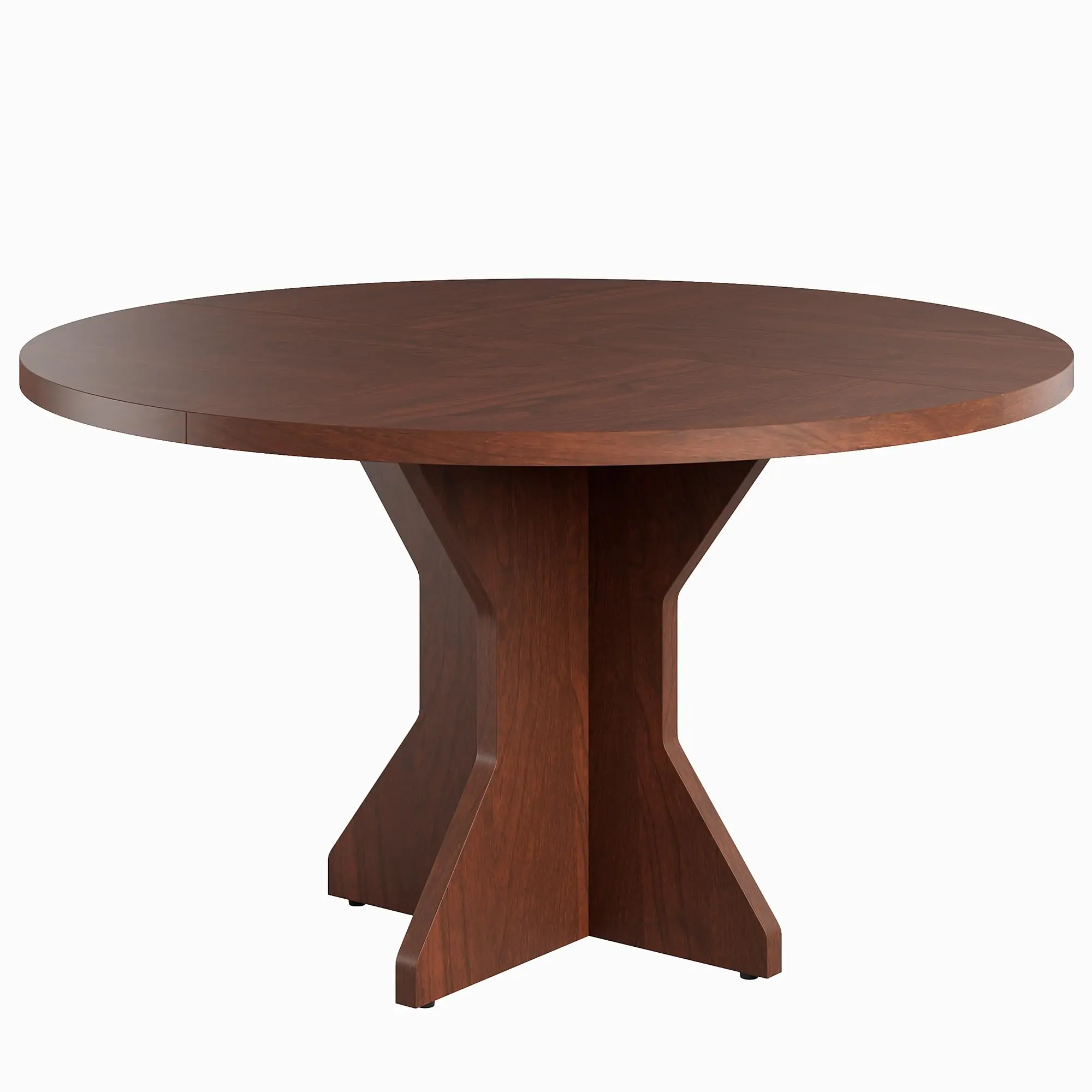 Garvee Modern Round Dining Table for 4-6 with 47" Sturdy Wood Pedestal Base, Ideal for Kitchen, Dining Room, or Apartment, Featuring Walnut Wood Grain Finish in Wood Red Brown Color