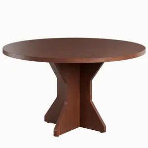 Garvee Modern Round Dining Table for 4-6 with 47" Sturdy Wood Pedestal Base, Ideal for Kitchen, Dining Room, or Apartment, Featuring Walnut Wood Grain Finish in Wood Red Brown Color