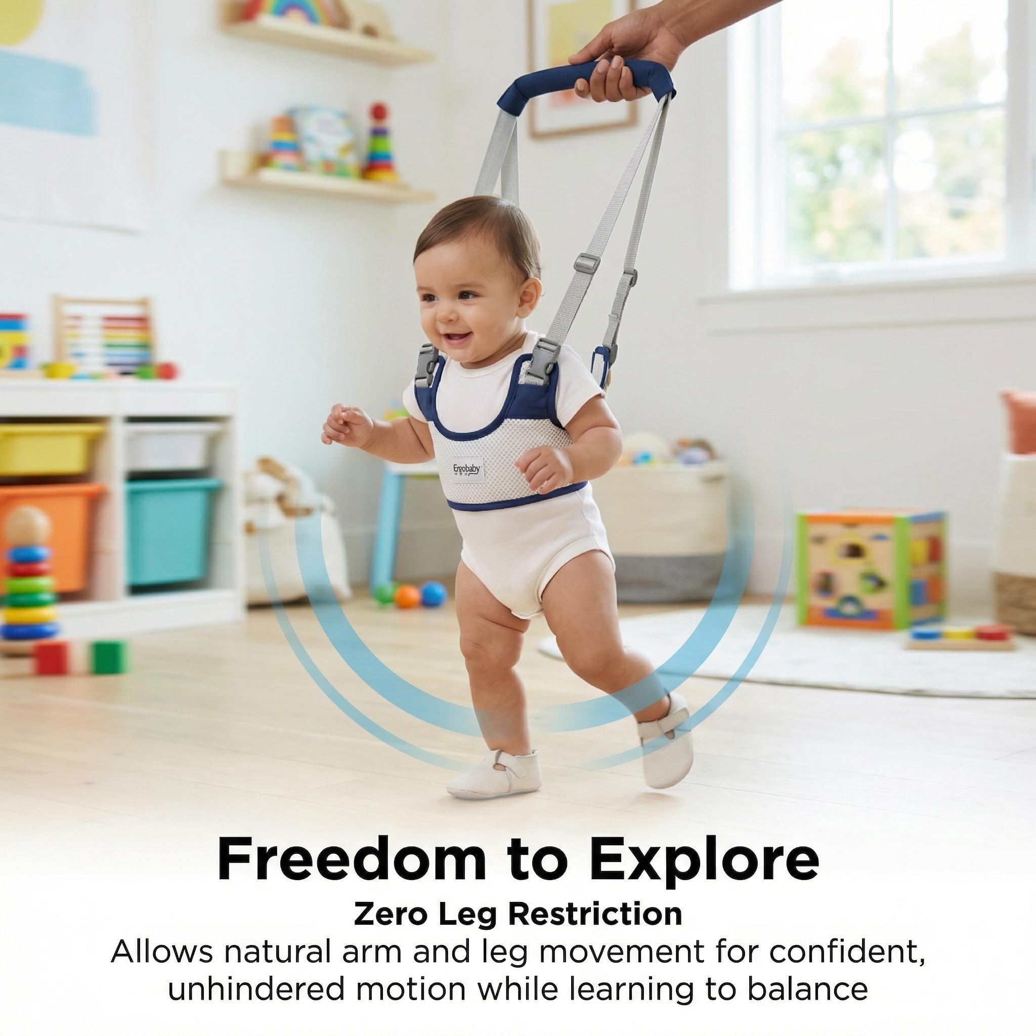 Baby Walking Harness — Handheld Walking Aid, Adjustable Toddler Walking Strap, Assists with Standing and Walking, Suitable for Babies Aged 9–24 Months (Dark Blue) Comfortable Support
