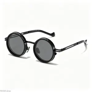 Vintage Round Unisex Sunglasses Retro Circle Eyewear Metal Hinges Goth Streetwear Style Lightweight Comfort Fit Black Frame Dark Tinted Lenses Outdoor Daily Use
