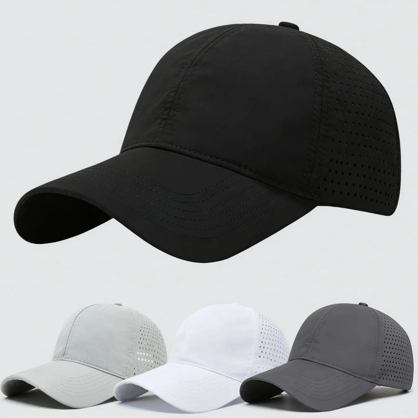 Universal Sport Baseball Cap in Quick-Dry Taslan, Lightweight Hat with Laser-Cut Mesh and Adjustable Snap for Running, Golf & Daily Wear, Plain, Breathable, 4 Classic Colors, Casual