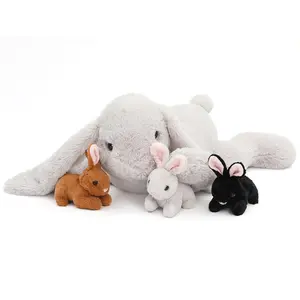 4 Pcs Nursing Bunny Plush Toys Set  Mommy Bunny Stuffed Animal with 3 Baby Rabbit Plushies for Kids Birthday Baby Shower Party Favors Easter Basket Stuffers