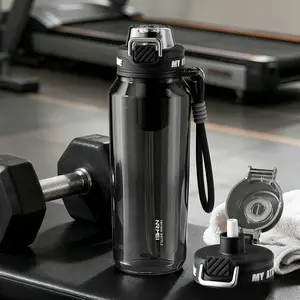 51oz Portable Tritan Water Bottle Tumbler, 2-in-1 Lid with Straw & Spout, Leakproof Sports Water Jug with Time Markings, Carry Strap, Large Capacity, Great for Gym Hiking Camping, Reusable Drinking Bottle for Men Women
