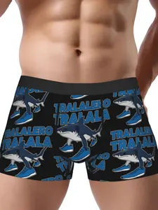 BIIHUDU Tralalero Tralala Brain Rot Underwear Men - Italian Brainrot Meme Print, Polyester Boxer Briefs with Medium Stretch, Blac