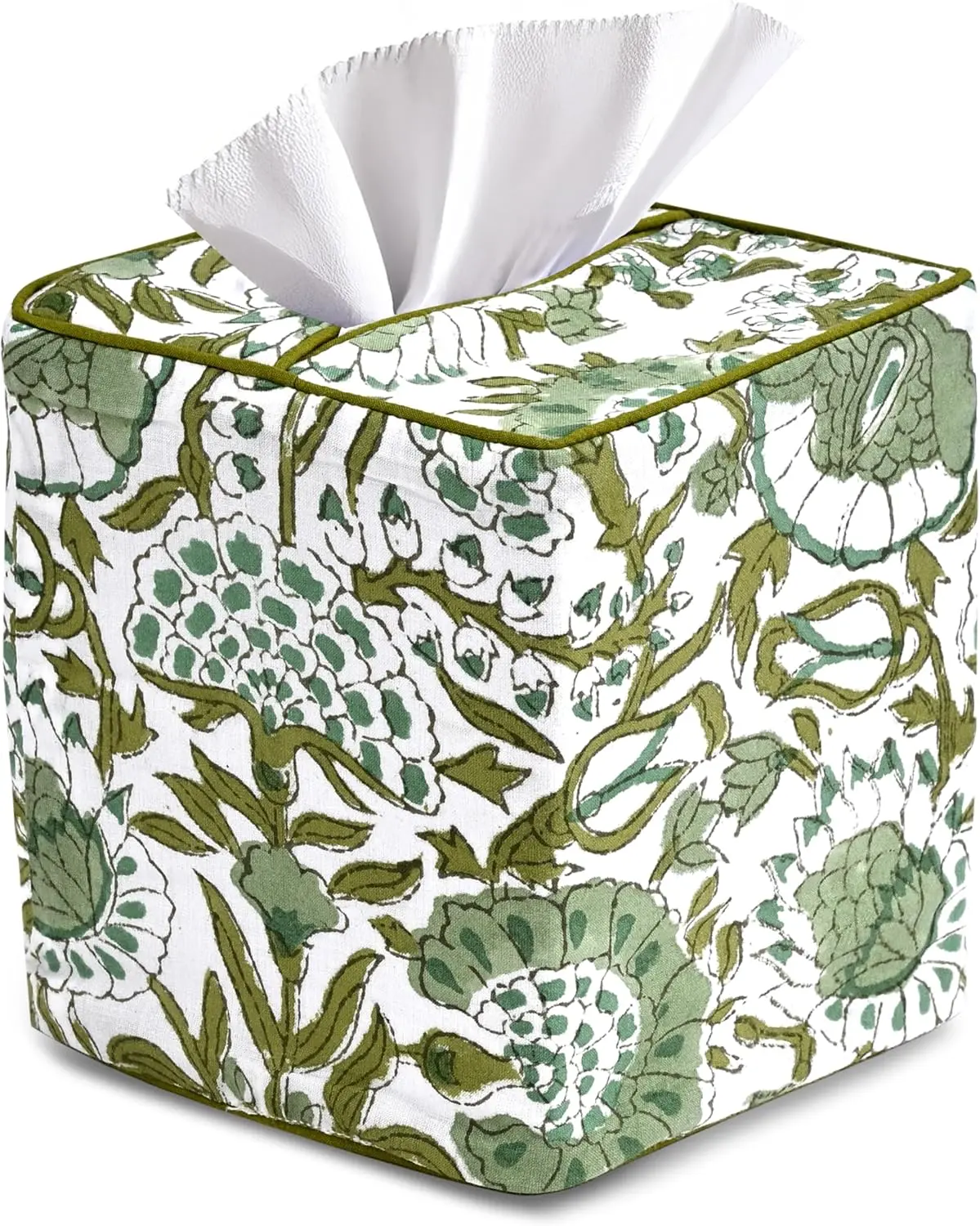 CPC 100% Cotton Hand Block Printed Tissue Box Cover - 5"x5"x5.5" Square, Reusable, Snug Fit Boho Eco-Friendly Plastic-Free Decor, Bathroom Home Decor