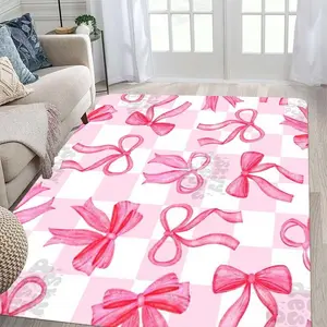 Bow Pattern Square Floor Mat, Non-slip Washable Floor Carpet, Decorative Area Rug, Checkered Rug for Home Living Room Bedroom, Home Decor Accessories