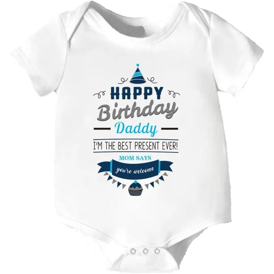 Happy Birthday Daddy Mommy Baby Onesie Boys Girls Romper Bodysuit Infant Funny Letter Jumpsuit Outfit 0-24Months