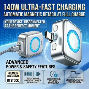 140W PD Fast Charging Type-C Adapter, Smart Night Charging Safety Protector with Auto Power Off on Full Charge, Effectively Avoid Overcharging, Overheating and Battery Damage