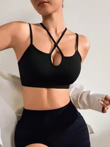 Women's Running Shockproof Sports Bra, Breathable Sports Bra, Yoga Bra, Cross Back Bra, Slim-Fit Sporty Style, Moderate Fabric Thickness, All-Season Comfortable Support