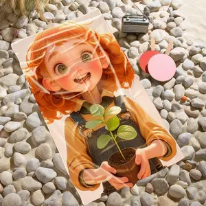 1 piece A red-haired girl holding a green plant symbolizes growth. themed beach towel - Flannel blanket with modern design, suitable for sofas and beds, all-season use, super soft and comfortable, digitally printed pattern, 100% polyester material