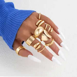 10PCS 18K Gold Plated Rings Set for Women, Non-Tarnish Chunky Stackable Rings, Trendy Statement Rings Pack, Luxury Gift for Her, Birthday Valentines Day, Stacking Rings Must Have, Viral Jewelry for Girls