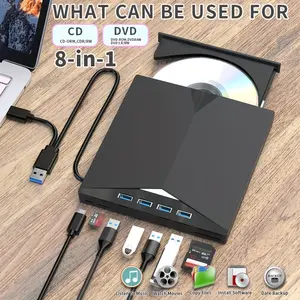7-In-1 Multifunctional External Player/Reader/Writer USB C Portable CD/DVD+/-RW Drive/Dvd Player, USB 3.0 USB C Hub DVD CD Burner, Compatible with Laptops, Desktops, And All-In-One Computers