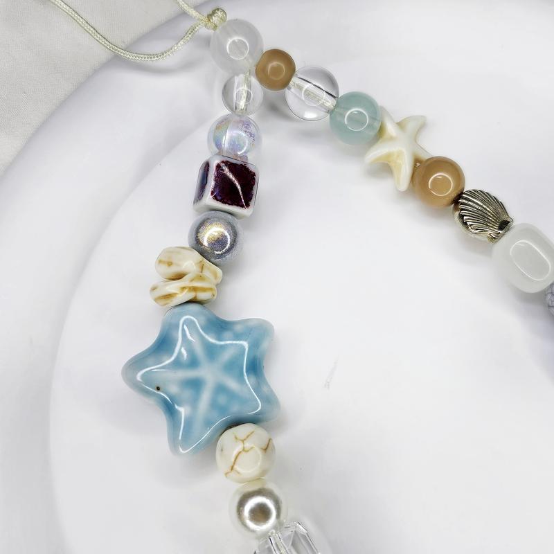 Blue Sea Star and Sea Shell Cute Phone Chain Phone Charm Phone Accessories Decorative Strap Beach Smartphone Cellphone