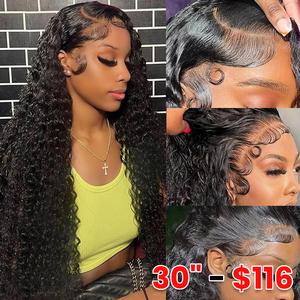 [30" =  $116] Deep Wave Lace Front Wigs Human Hair Pre Plucked 180% Density 13x6 HD Transparent Lace Frontal Wigs for Women Glueless Brazilian Wig Natrual Hairline TikTokShopBlackFriday