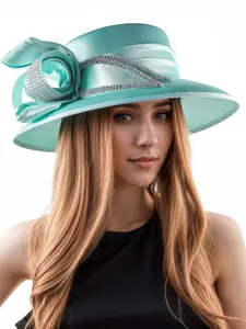 1PC Satin Ribbon Dressy Church Hat for Women Couture Bridal Wedding Occasion Sun Hats,Tea Party Fascinator Hat Accessory,Dress Up Hat