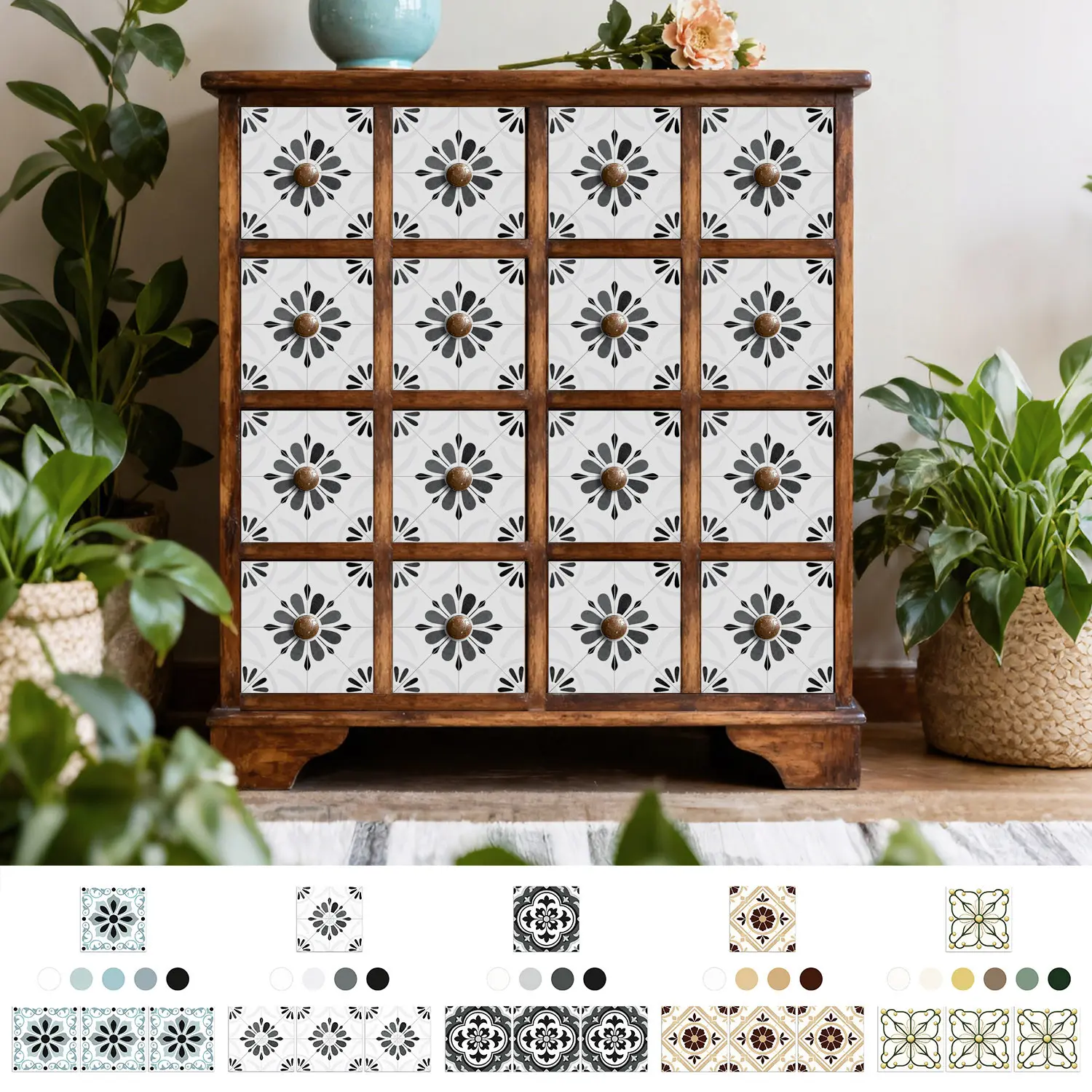 Retro Moroccan Peel and Stick Tile Stickers 20x20cm, Waterproof Self Adhesive Wall Decor for Kitchen Bathroom, Flat Sticker Type