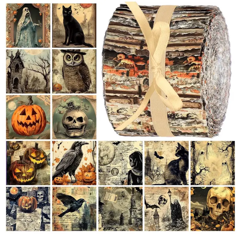 imageTitle Hosuly 40 Pcs Halloween Fabric Jelly Gothic Cotton Quilting Strips Roll | 2.5 x 39 Inches Fabric Strips for Quilting Halloween.