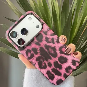 Labzone for iPhone 17 16 15 14  Pro Max Phone Case Pink Leopard Print Magnetic For Women Double Layered Protective Cover with MagSafe Compatibility Stylish & Secure Fit