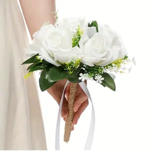 White Artificial Rose Bridal Wedding Bouquet
