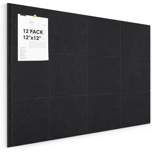 12 Pack Cork Bulletin Board for Wall - 48"x36" Sound Absorbing Felt Tiles with Removable Adhesive Tabs for Home Office Kitchen