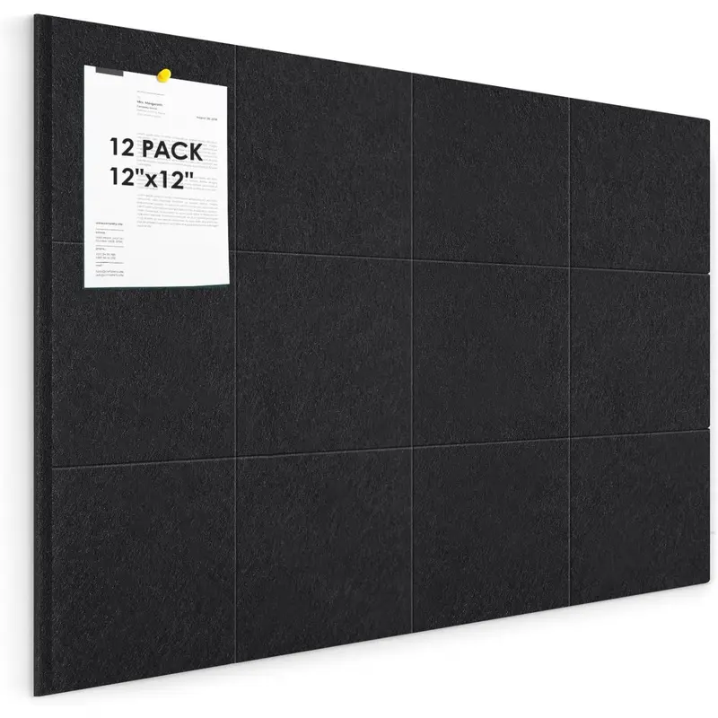 12 Pack Cork Bulletin Board for Wall - 48"x36" Sound Absorbing Felt Tiles with Removable Adhesive Tabs for Home Office Kitchen
