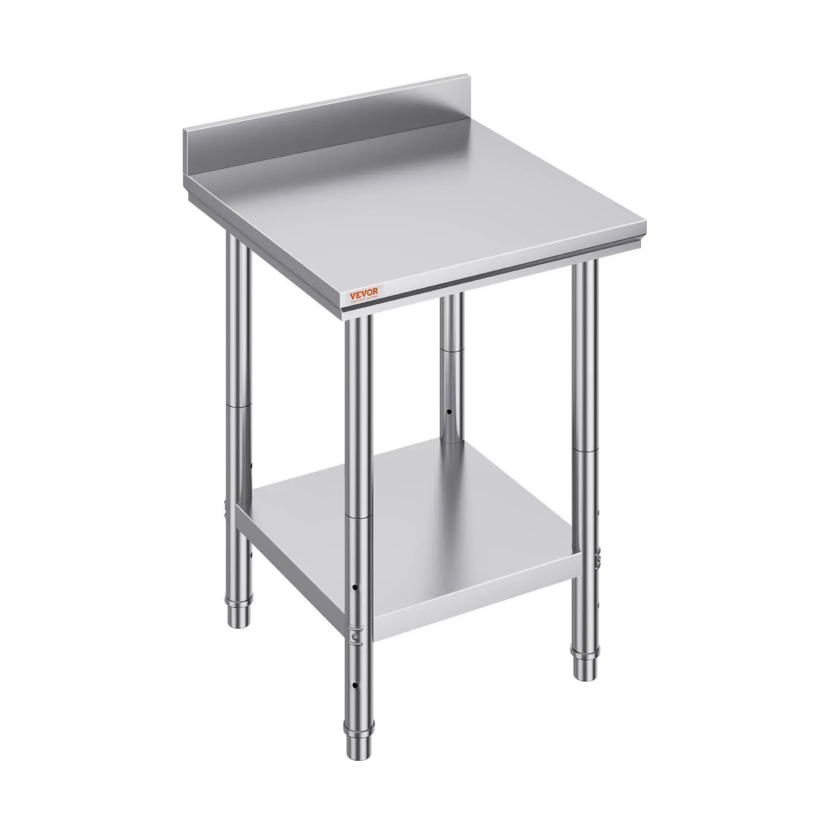 【Father's Day Gift】VEVOR 24x24x35 Inch Stainless Steel Heavy-Duty Work Table, Commercial Kitchen Prep Table with Adjustable Height, Smooth 3-Level Shelf Fit for Garage & Home Use