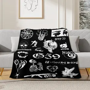 Soft Gothic Style Records Collage Fleece Blanket - Hip Hop Rap Themed Cozy Throw with Iconic  Graphics, Perfect for Fans, Couch, Bed,Home Decor and Gift