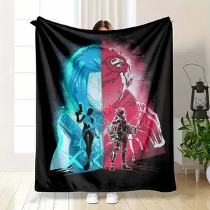 Cyberpunk Duo Flannel Fleece Throw Blanket Vibrant Split Color Character Art Print Ultra Soft Lightweight Breathable Warm Bedding Perfect for Gaming Room Decor Cozy Living Room Sofa Lounging Holiday Bedtime Relaxation Essentials