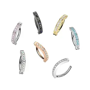 16G 5/16 Implant Grade Titanium Micro Gem Hinged Hoop Eyebrow Ring Cartilage Clicker Earring