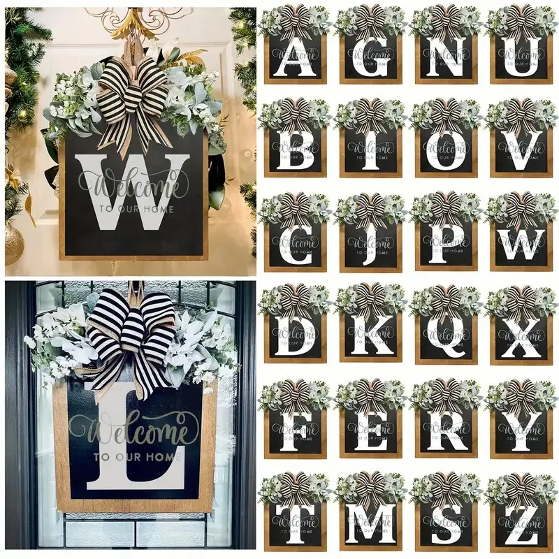 1pc Last Name Door Wreath - Year-Round Rustic Charm with Personalized Surname Logo - Premium Farmhouse Style Decor for Entryway, Windows, Corridors, and Home - Perfect All-Season Welcome Accent with Bow