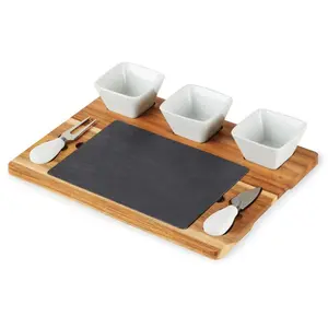 Twine Acacia & Slate Cheese Board Set with Ceramic Bowls