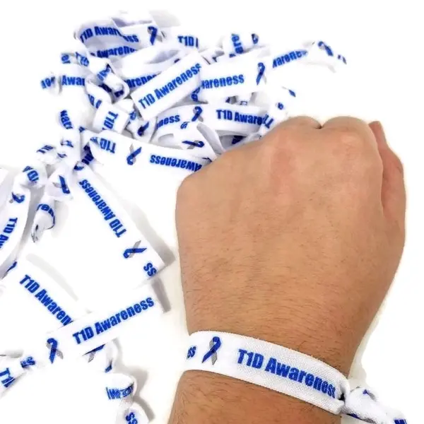 T1D Bracelets, Wrist Bands, Elastic Ties - Type 1 Diabetes Awareness, Juvenile - made with stretchy elastic
