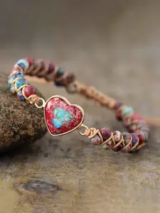 Bohemian Style Heart-shaped Double Row Handmade Bead Adjustable Bracelet for Men and Women, Vintage Casual Versatile Bracelet