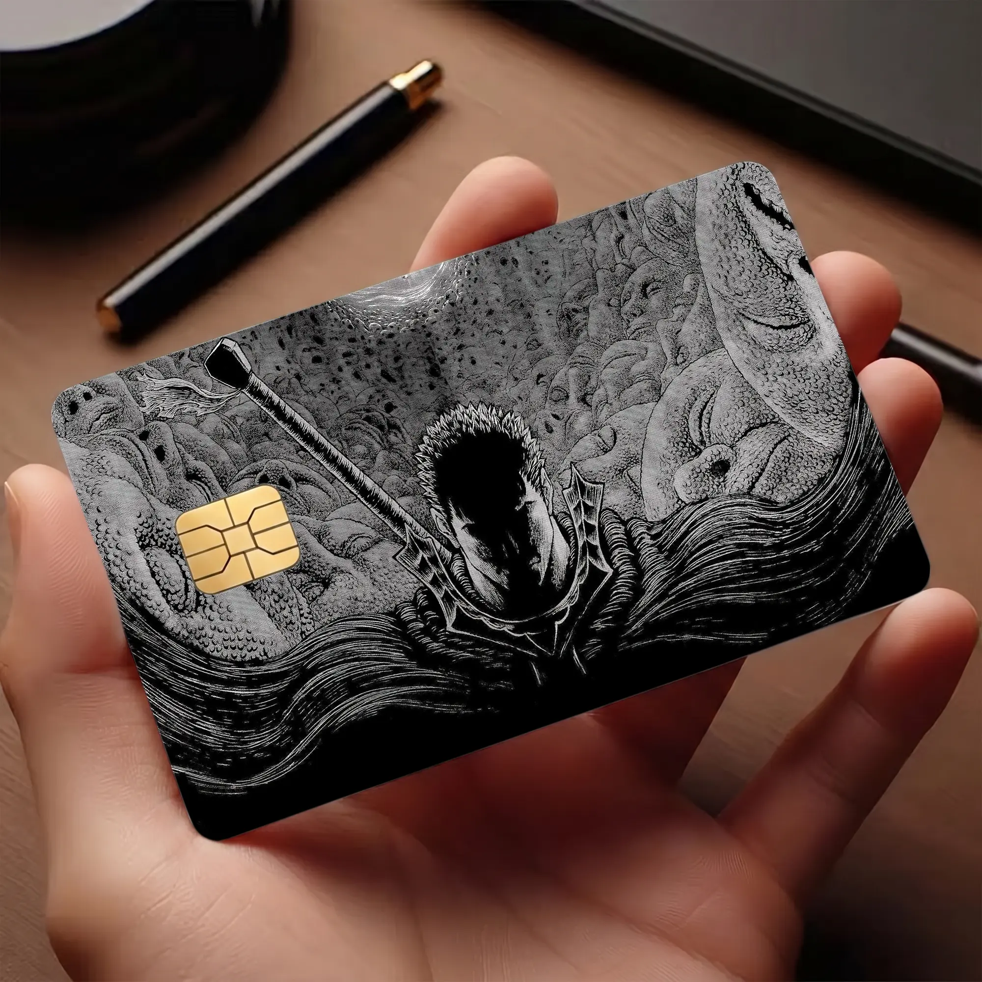 Manga Wallet Card Skin, Berserk Dark Fantasy Anime Sticker, Guts Griffith Inspired Credit Card Cover, Grimdark Anime Gift for Fans