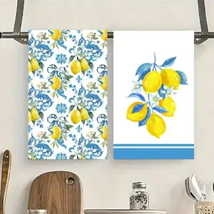 2-Piece Lemon Pattern Kitchen Towels Set, Polyester Cleaning Cloth, Highly Absorbent, Soft and Durable, Ideal for Glass, Cooktops, Pots, Bowls