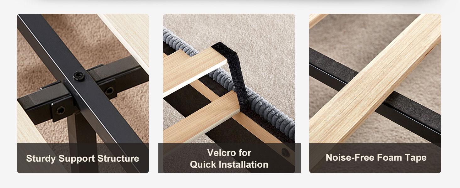 AMERLIFE 61" Corduroy Upholstered Bed Frame, Platform Bed with Vertical Stripe Wingback Headboard, No Box Spring Needed/Unique Bedroom Furniture