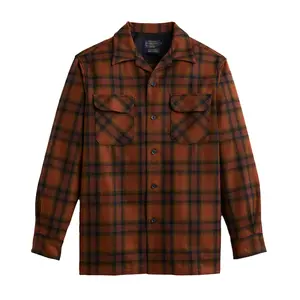 Pendleton Board Shirt Brown/Brick Ombre Fall 23' Fitted Long Sleeve Plaid Casual Preppy Medium Length Autumn Wool Shirt