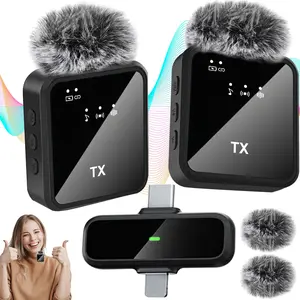 Wireless Lavalier Microphone, USB Rechargeable Wireless Microphone with Noise Cancellation, Wireless Lapel Microphone for Video Recording, Audio