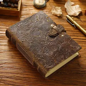 Leather Journal Notebook, Embossed  Journals for Writing, 200 Sheets (400Pages) Antique Blank  Paper Diary, Vintage Sketchbook for Man Women Gifts (Dark Brown, 7.5"x 5.5")