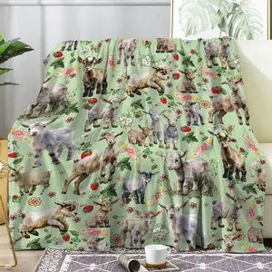 Goats Blanket Gifts for Boys Girls,   Throw Blanket Gifts for Decor Cute Goats Plush Soft Lightweight Flannel Fleece Flower Green Blankets for50x40In