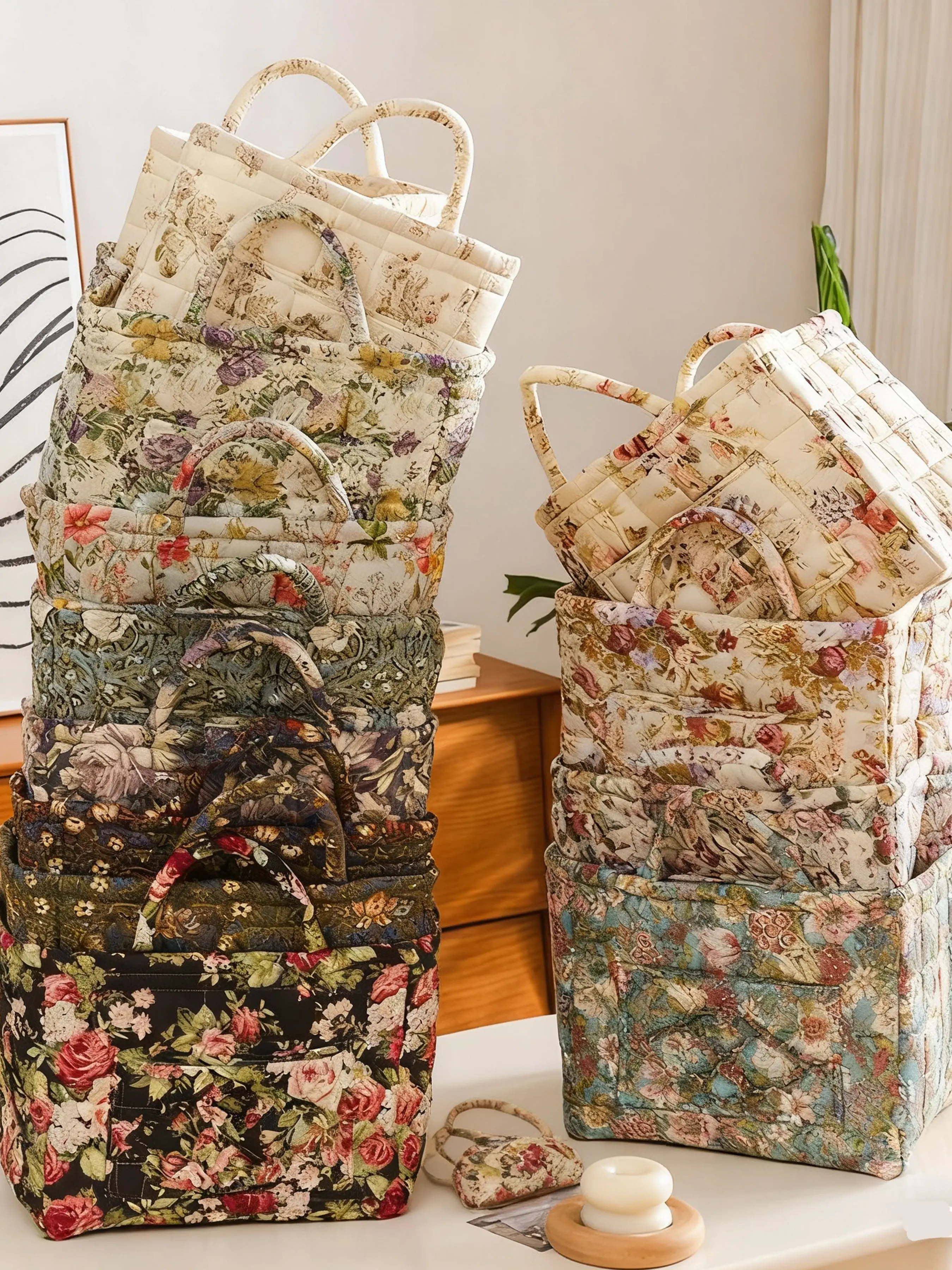 Floral Pattern Fabric Storage Basket, Portable Underwear Organizer, Home Organization for Kitchen Bathroom Bedroom Living Room Office Decor, Durable Fabric Basket, Decoration, Flower, Organizing Baskets
