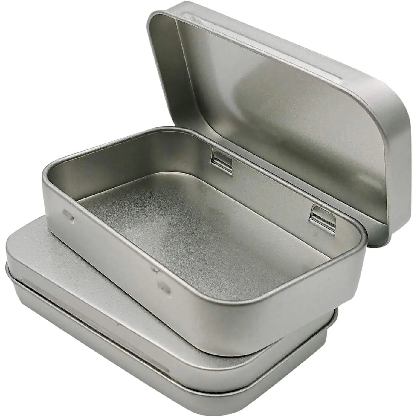 Home & Bathroom Supplies 2-Pc Tin Plated Silver Steel Rectangular Hinged Flip Lid Metal Organizer Set - Mini Portable Non-Corroding Canisters, 3.7x2.3x0.8in for Soap Dish Storage
