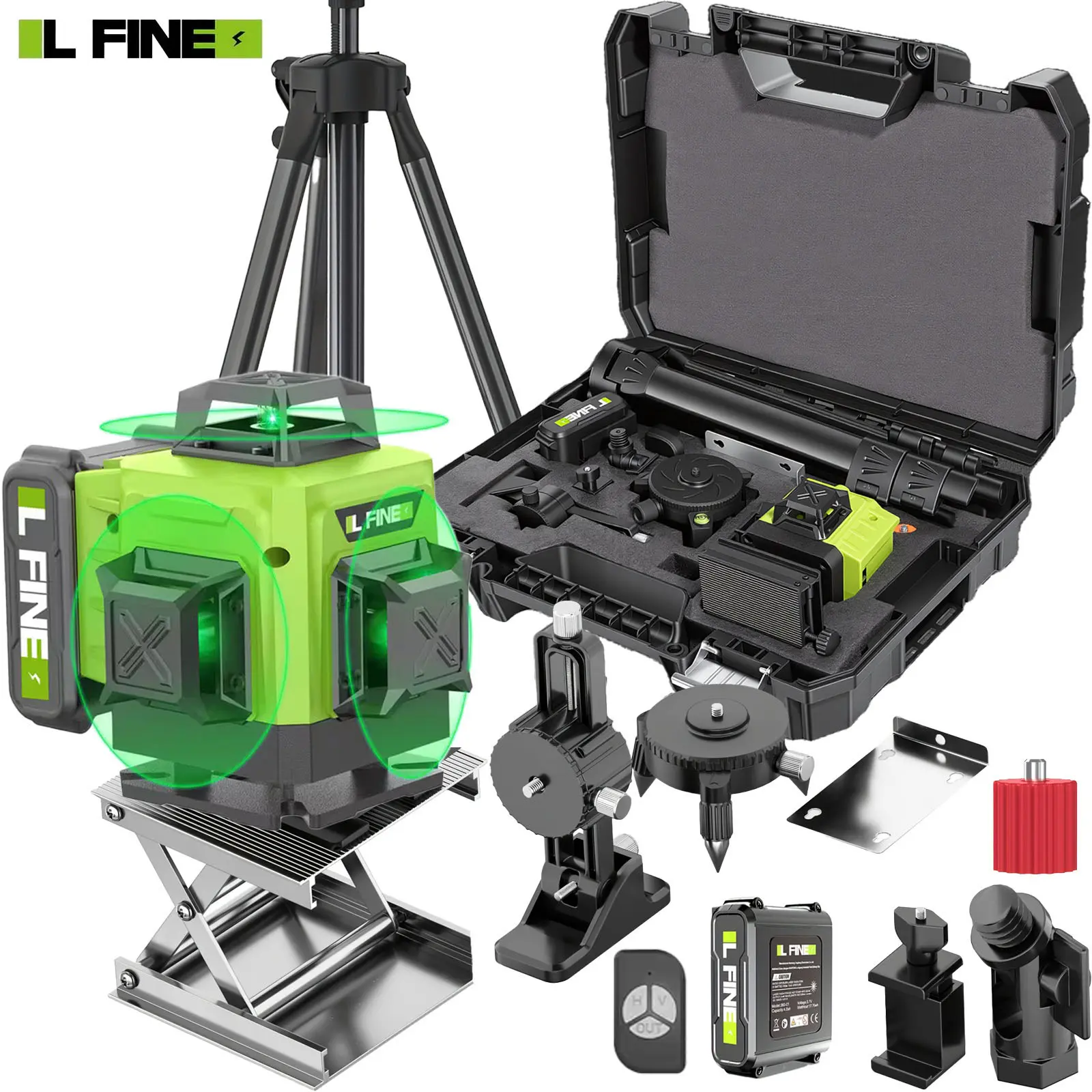 16 Lines Self-Leveling Laser Level with Tripod, 4×360° 4D Green Cross Laser Beam, Digital Display & Rechargeable Battery, Ideal for Home Decoration, Construction Projects, Picture Hanging & DIY Works