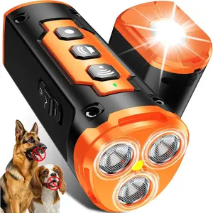 Dog Bark Deterrent Devices with 3 Sonic Heads,Portable 50ft Range Anti Barking Device,Rechargeable & Safe Dog Training Tool with Flashlight,Improves Dog's Behavior Orange