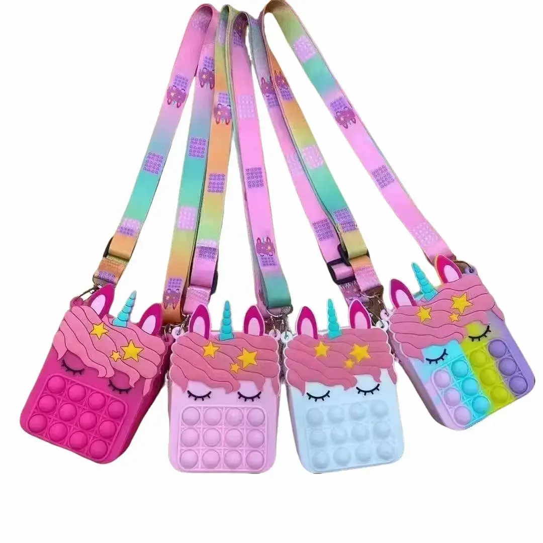 Packs Unicorn Purses Fashion Fidgets Fashion Pop Purse Push Bubbles Fidget Toy Rainbow Unicorn Purse Wallet Ladies Bag Silica Dimple Crossbody Bags