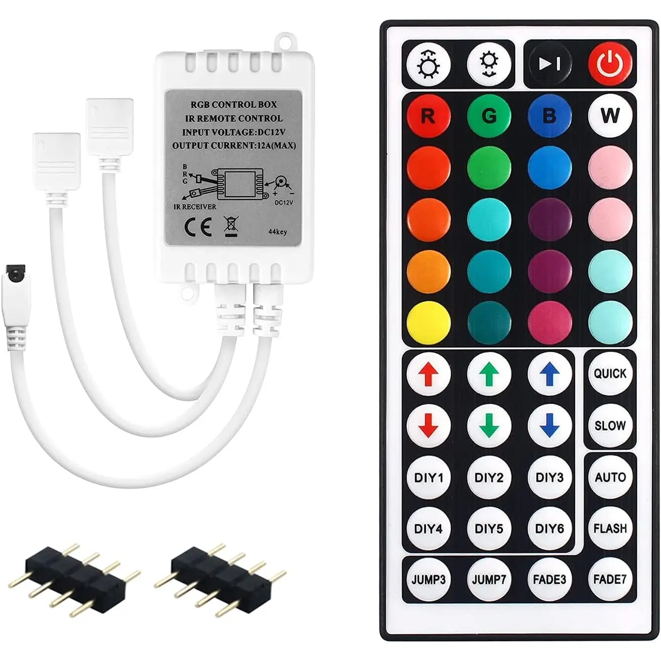 Dual Outputs 44 Keys IR Remote Controller 4 Pin 2 Ports RGB Control Box RGB LED Strip Light Controller with WirelessReceiver for RGB 5050 3528 LED Strip Lights