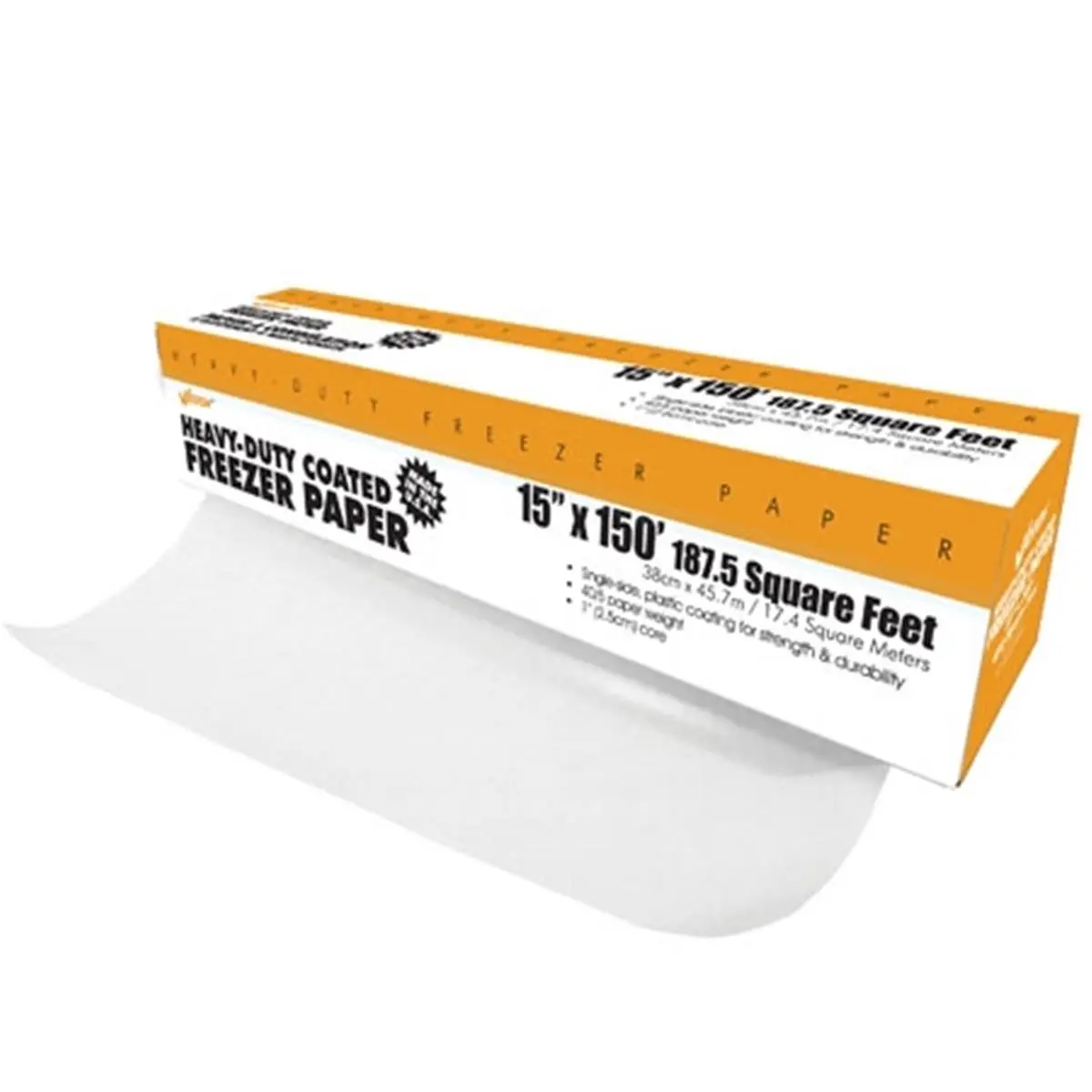 High-Grade Poly Coated Freezer Paper Roll (15 in x 150 ft) with Disposable Dispenser Box & Cutter Blade, Sanitary Meat Storage for Butchers, Protects Meat from Freezer Burn