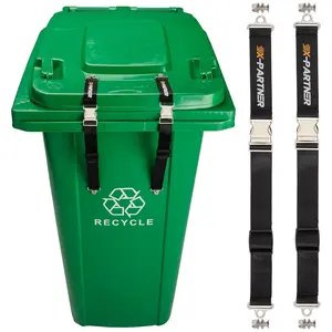 2PCS Heavy-Duty Bear Proof Trash Can Locks - Animal-Proof Garbage Can Lid Straps for 28-96 Gallon Outdoor Bins, Secure Locking Buckle Against Raccoons & Wildlife - black
