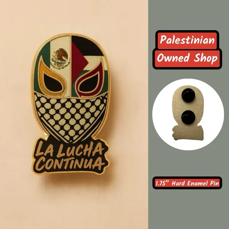 La Lucha Continúa Enamel Pin – Mexican & Palestinian Luchador Mask