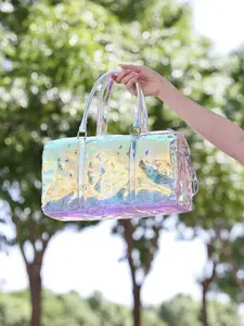 Cyberpunk Transparent Holographic Beach Bag for Women Reflective and Stylish Perfect for Summer Outings and Everyday Use